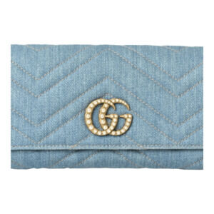 NWT Gucci Marmont Denim Pearl Zippy Wallet Limited Edition Preppy Denim Glam